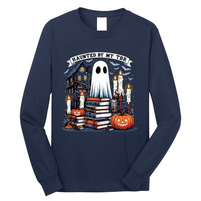 Retro Haunted By My Tbr Halloween Book Readers Book Lovers Long Sleeve Shirt