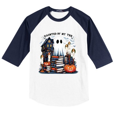 Retro Haunted By My Tbr Halloween Book Readers Book Lovers Baseball Sleeve Shirt