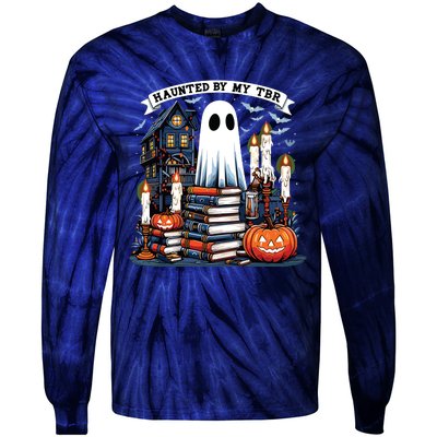 Retro Haunted By My Tbr Halloween Book Readers Book Lovers Tie-Dye Long Sleeve Shirt