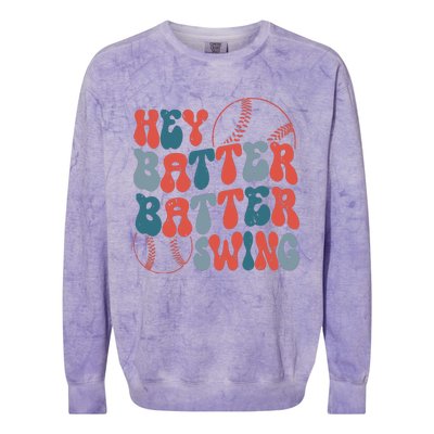 Retro Hey Batter Batter Swing Funny Baseball Wo Colorblast Crewneck Sweatshirt