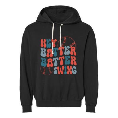 Retro Hey Batter Batter Swing Funny Baseball Wo Garment-Dyed Fleece Hoodie