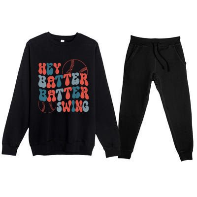 Retro Hey Batter Batter Swing Funny Baseball Wo Premium Crewneck Sweatsuit Set