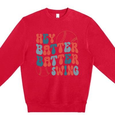 Retro Hey Batter Batter Swing Funny Baseball Wo Premium Crewneck Sweatshirt