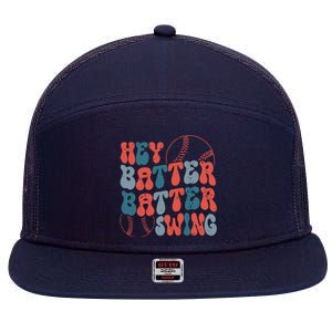 Retro Hey Batter Batter Swing Funny Baseball Wo 7 Panel Mesh Trucker Snapback Hat