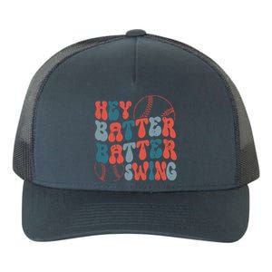 Retro Hey Batter Batter Swing Funny Baseball Wo Yupoong Adult 5-Panel Trucker Hat