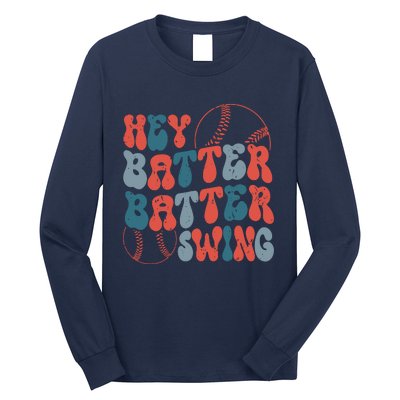 Retro Hey Batter Batter Swing Funny Baseball Wo Long Sleeve Shirt