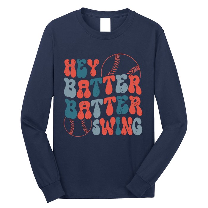 Retro Hey Batter Batter Swing Funny Baseball Wo Long Sleeve Shirt