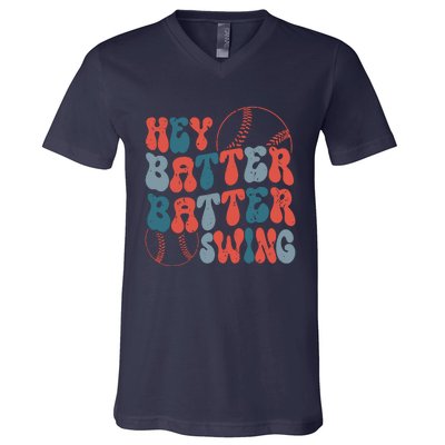 Retro Hey Batter Batter Swing Funny Baseball Wo V-Neck T-Shirt