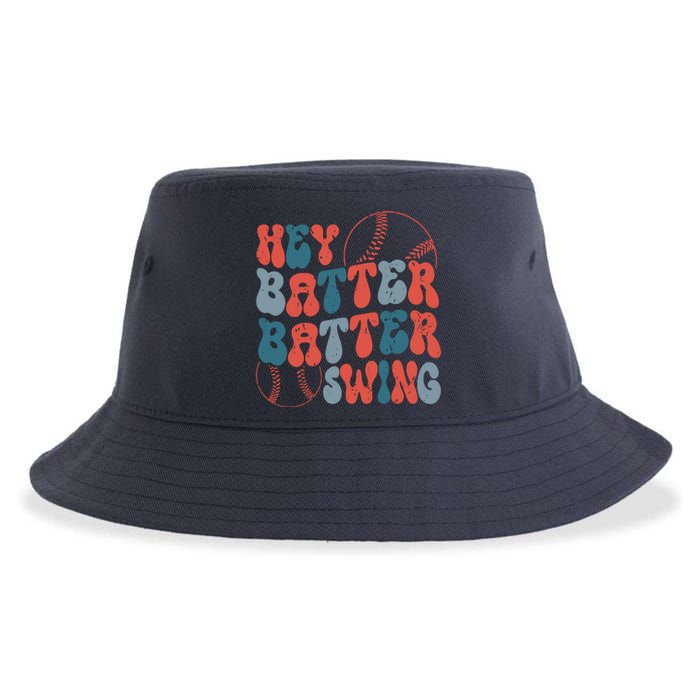 Retro Hey Batter Batter Swing Funny Baseball Wo Sustainable Bucket Hat