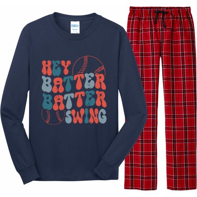 Retro Hey Batter Batter Swing Funny Baseball Wo Long Sleeve Pajama Set