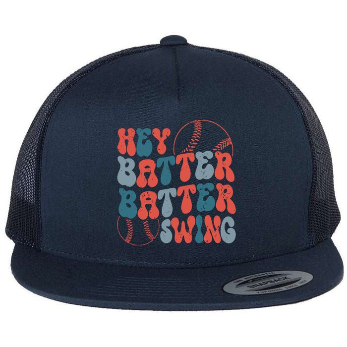 Retro Hey Batter Batter Swing Funny Baseball Wo Flat Bill Trucker Hat