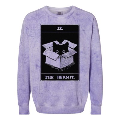 Retro Halloween Black Cat The Hermit Tarot Card Witchcraft Colorblast Crewneck Sweatshirt