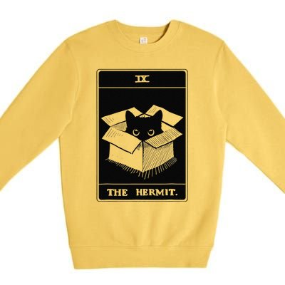 Retro Halloween Black Cat The Hermit Tarot Card Witchcraft Premium Crewneck Sweatshirt