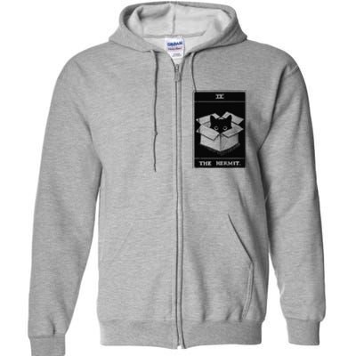 Retro Halloween Black Cat The Hermit Tarot Card Witchcraft Full Zip Hoodie