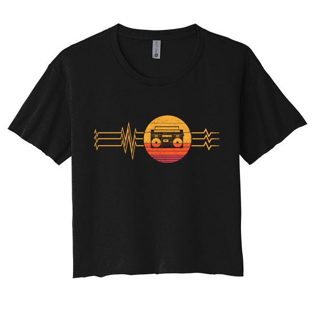 Retro Heartbeat Boombox Music Player Lifeline Vintage Music Gift Crop Top