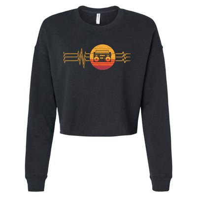 Retro Heartbeat Boombox Music Player Lifeline Vintage Music Gift Cropped Pullover Crew