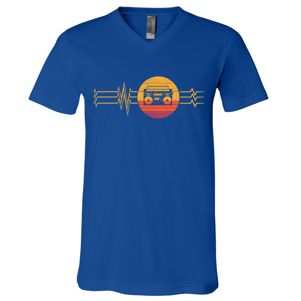 Retro Heartbeat Boombox Music Player Lifeline Vintage Music Gift V-Neck T-Shirt