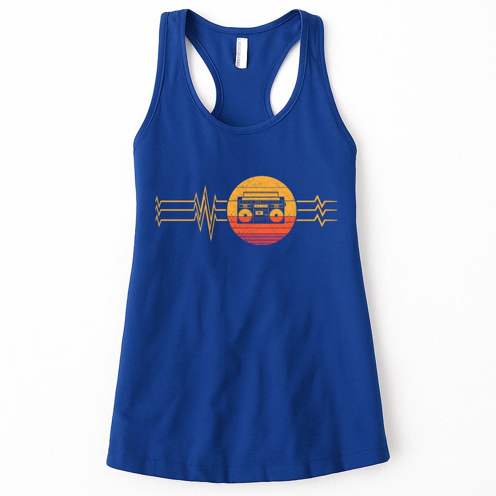 Retro Heartbeat Boombox Music Player Lifeline Vintage Music Gift Womens Tank Top