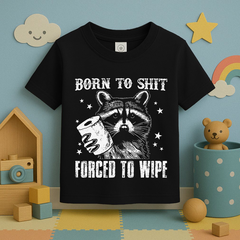 Raccoon Humor Born To Shit Forced To Wipe Funny Racoon Meme Toddler T-Shirt