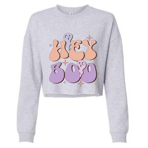 Retro Hey Boo Meaningful Gift Funny Groovy Ghost Halloween Graphic Gift Cropped Pullover Crew