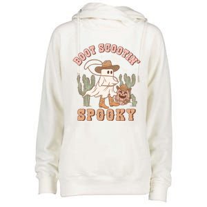 Retro Halloween Cow Ghost Western Boot Scootin Spooky Gift Womens Funnel Neck Pullover Hood