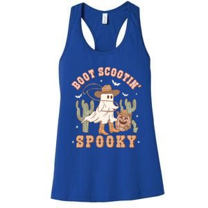 Retro Halloween Cow Ghost Western Boot Scootin Spooky Gift Women's Racerback Tank