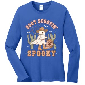 Retro Halloween Cow Ghost Western Boot Scootin Spooky Gift Ladies Long Sleeve Shirt