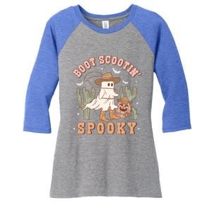 Retro Halloween Cow Ghost Western Boot Scootin Spooky Gift Women's Tri-Blend 3/4-Sleeve Raglan Shirt