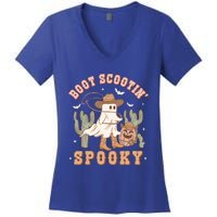 Retro Halloween Cow Ghost Western Boot Scootin Spooky Gift Women's V-Neck T-Shirt