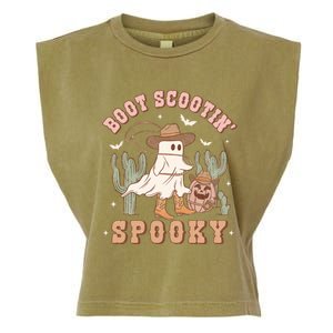 Retro Halloween Cow Ghost Western Boot Scootin Spooky Gift Garment-Dyed Women's Muscle Tee