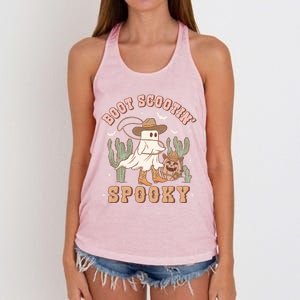 Retro Halloween Cow Ghost Western Boot Scootin Spooky Gift Women's Knotted Racerback Tank