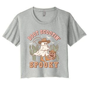 Retro Halloween Cow Ghost Western Boot Scootin Spooky Gift Women's Crop Top Tee