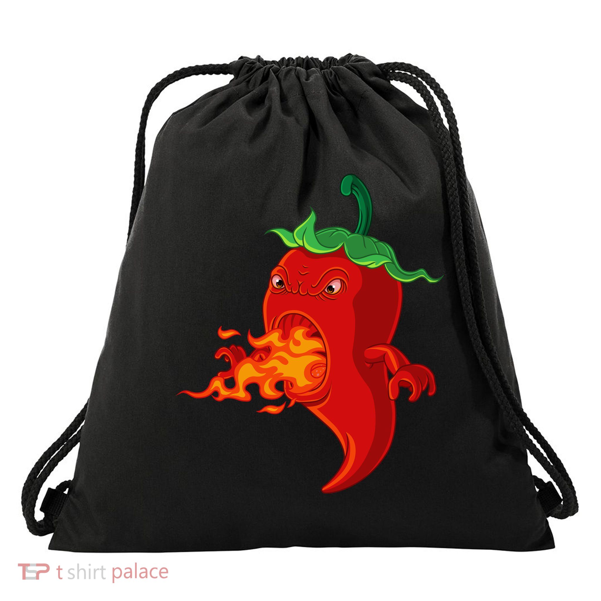 Red Hot Chilli Pepper With Flame Drawstring Bag