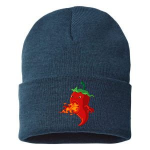 Red Hot Chilli Pepper With Flame Sustainable Knit Beanie