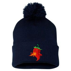 Red Hot Chilli Pepper With Flame Pom Pom 12in Knit Beanie