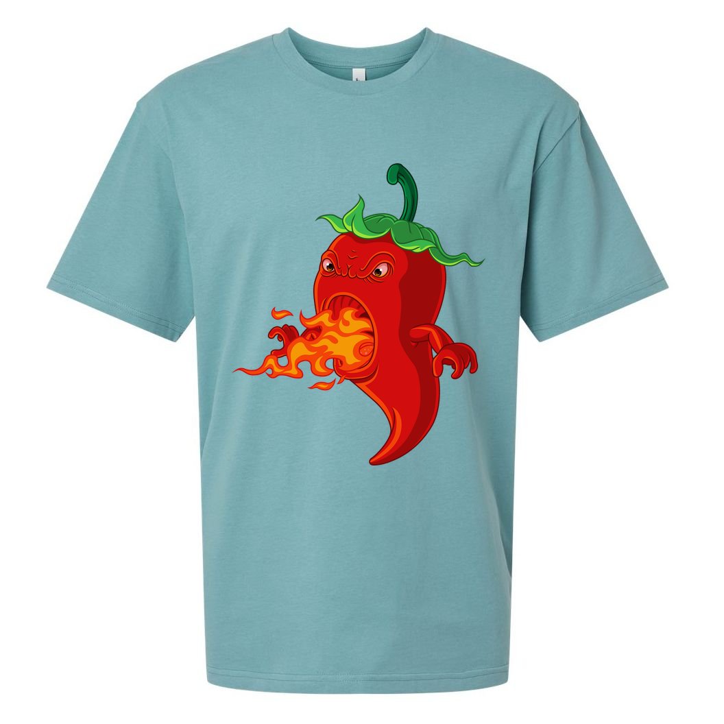 Red Hot Chilli Pepper With Flame Sueded Cloud Jersey T-Shirt