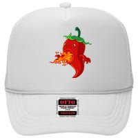 Red Hot Chilli Pepper With Flame High Crown Mesh Back Trucker Hat