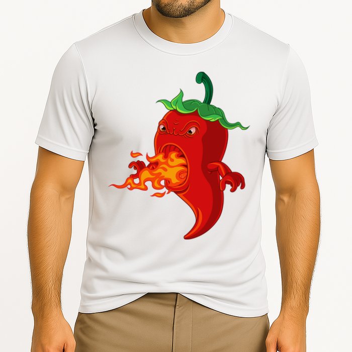 Red Hot Chilli Pepper With Flame Cooling Performance Crew T-Shirt