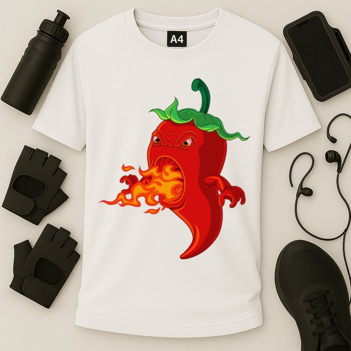 Red Hot Chilli Pepper With Flame Cooling Performance Crew T-Shirt