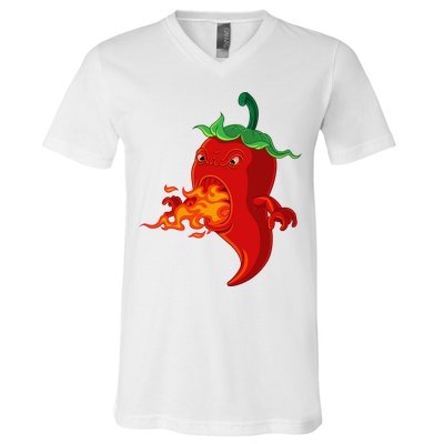 Red Hot Chilli Pepper With Flame V-Neck T-Shirt