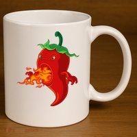 Red Hot Chilli Pepper With Flame 11oz C Handle Ceramic Mug