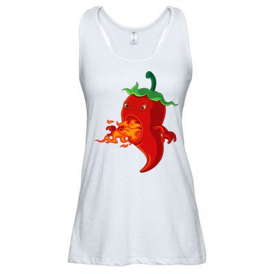 Red Hot Chilli Pepper With Flame Ladies Essential Flowy Tank