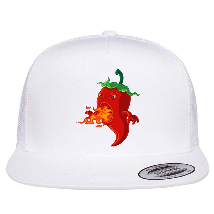 Red Hot Chilli Pepper With Flame Flat Bill Trucker Hat