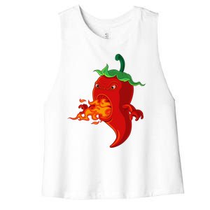 Red Hot Chilli Pepper With Flame Women's Racerback Cropped Tank