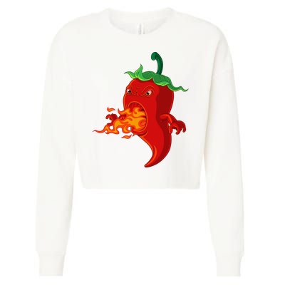 Red Hot Chilli Pepper With Flame Cropped Pullover Crew