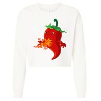 Red Hot Chilli Pepper With Flame Cropped Pullover Crew