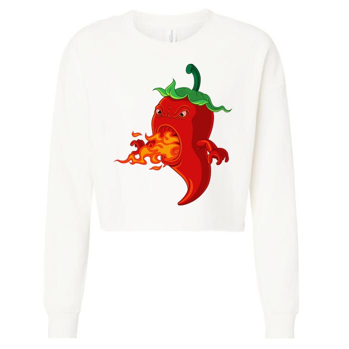 Red Hot Chilli Pepper With Flame Cropped Pullover Crew