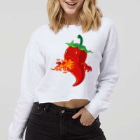 Red Hot Chilli Pepper With Flame Cropped Pullover Crew