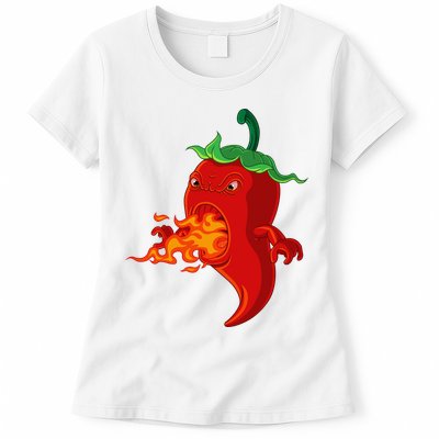Red Hot Chilli Pepper With Flame Womens T-Shirt
