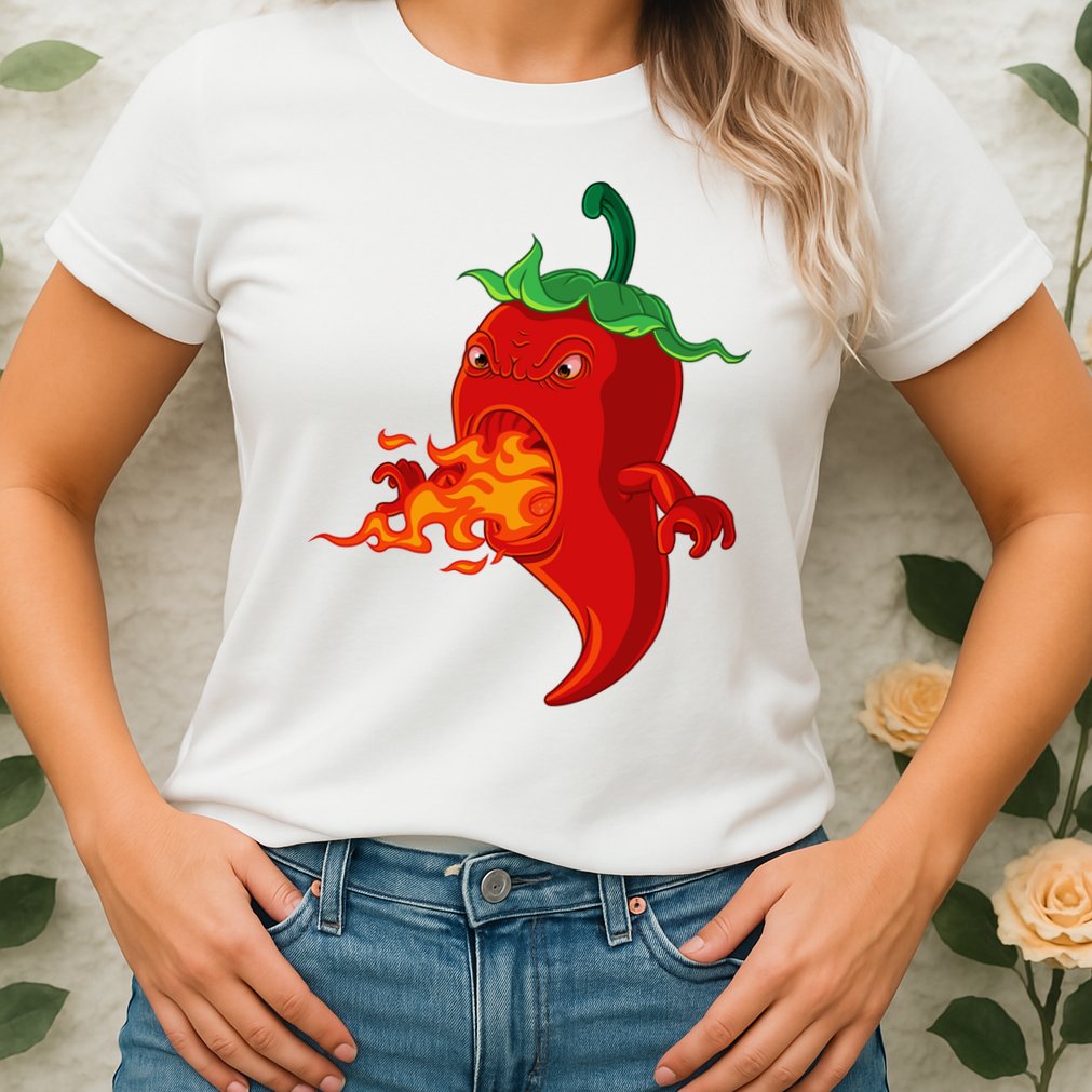 Red Hot Chilli Pepper With Flame Womens T-Shirt